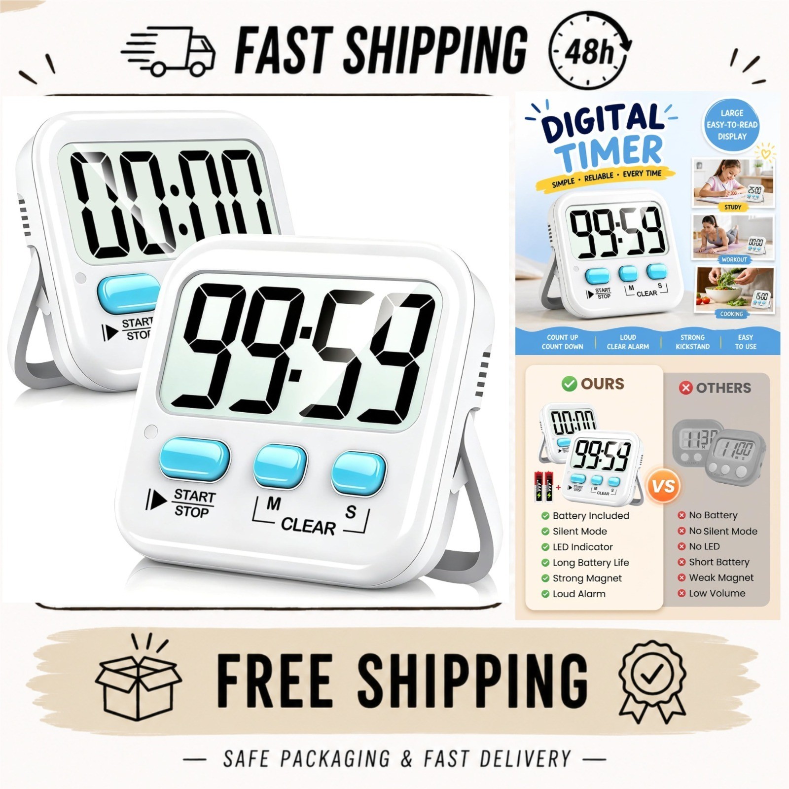 Antonki Digital Timer 2 Pack for Kids Classroom Kitchen Cooking