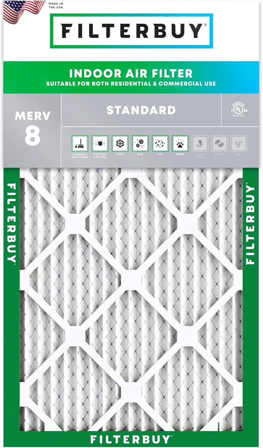 Filterbuy 12x20x1 Pleated Air Filters, Replacement for HVAC AC Furnace (MERV 8)