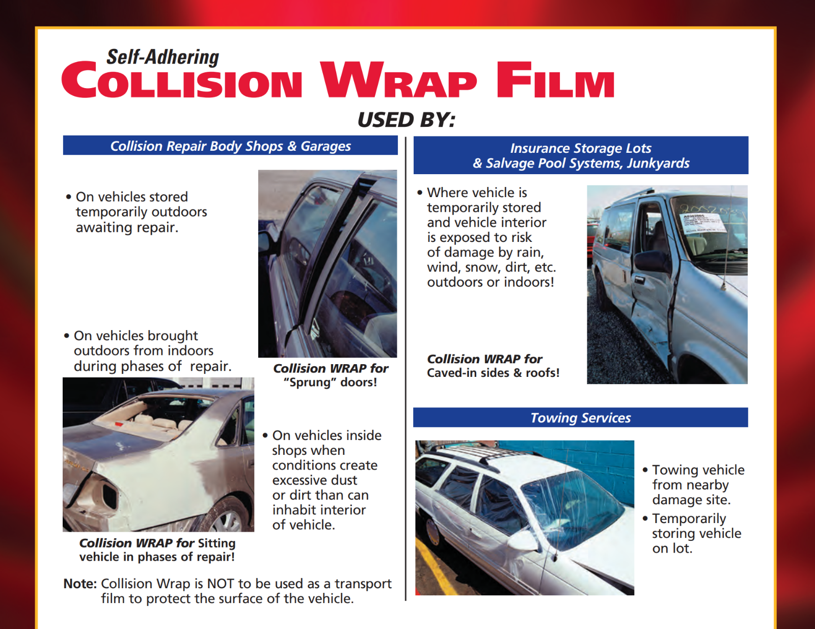 RBL Continuous Roll Self-Adhering Collision Wrap - 30" x 100' x 3mil - CLOSEOUT