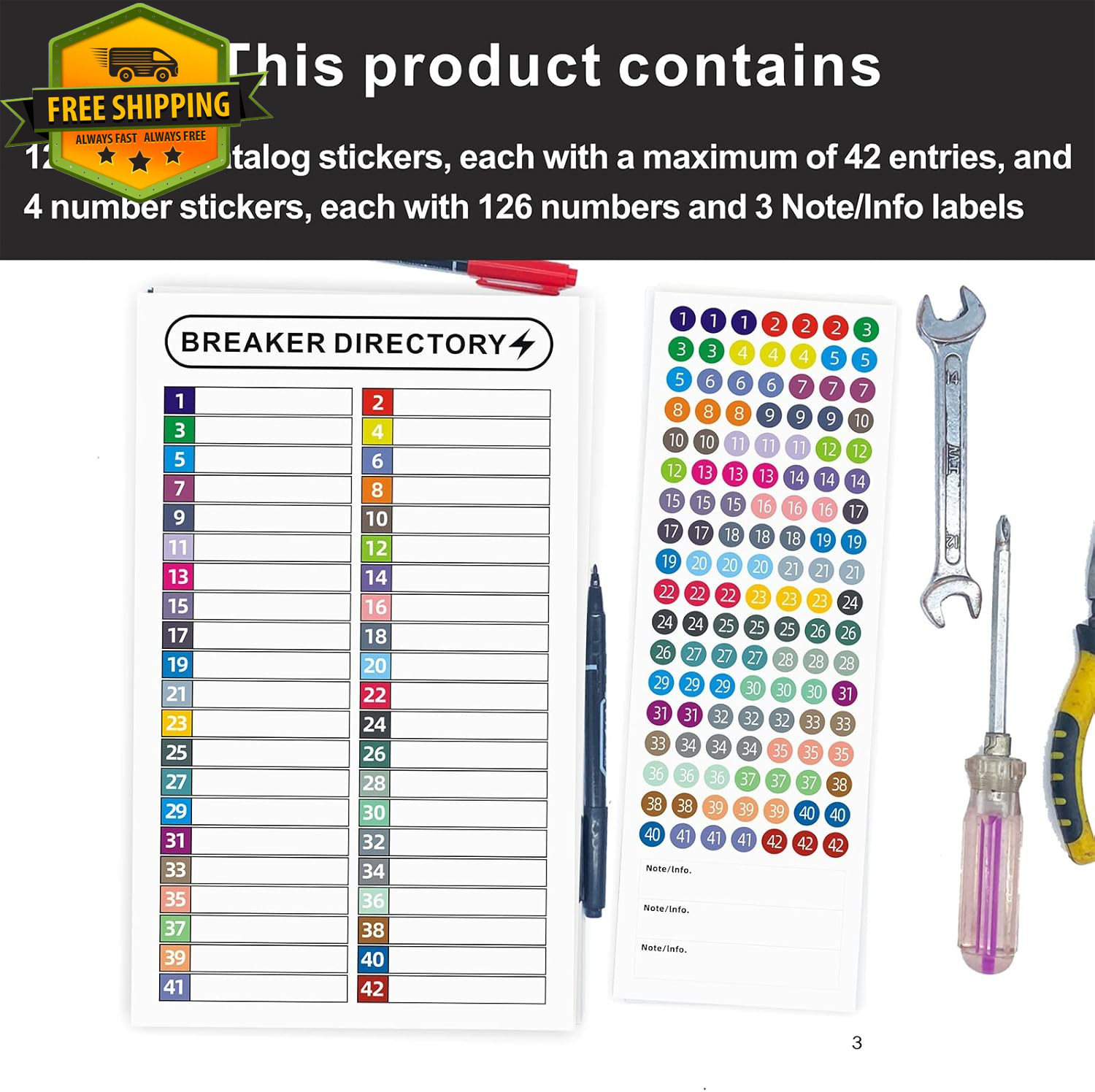 16 Sheets Breaker Panel Labels Electrical Box Sticker Waterproof Numbers Colors