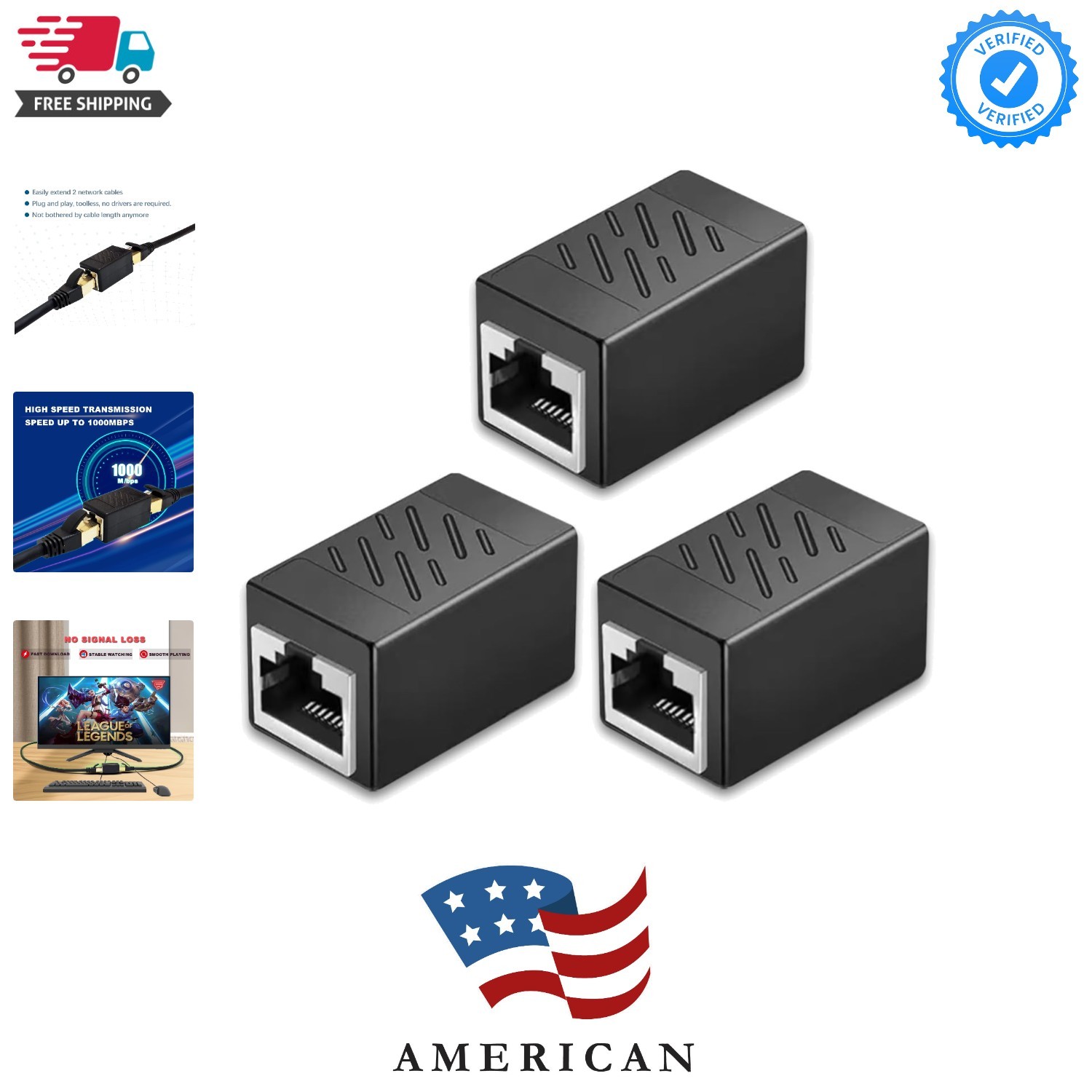 3 Pack Ethernet Coupler,  Gold Plated Ethernet Extender, RJ45 Coupler Female ...