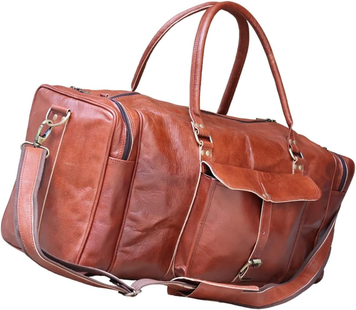 A Classic Vintage Genuine Leather Travel Luggage Duffel Weekend Overnight Bag