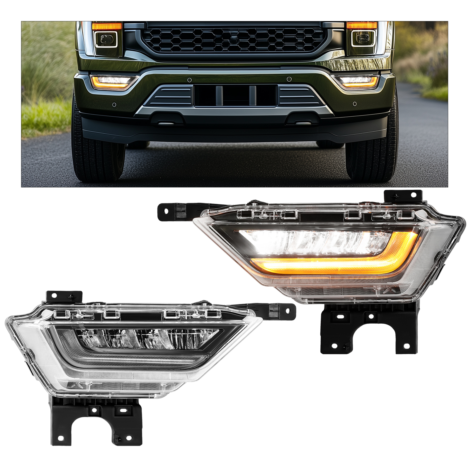 Bumper Fog Lights DRL Turn Signal Lamps For Ford F150 F-150 XL 2021 2022 2023