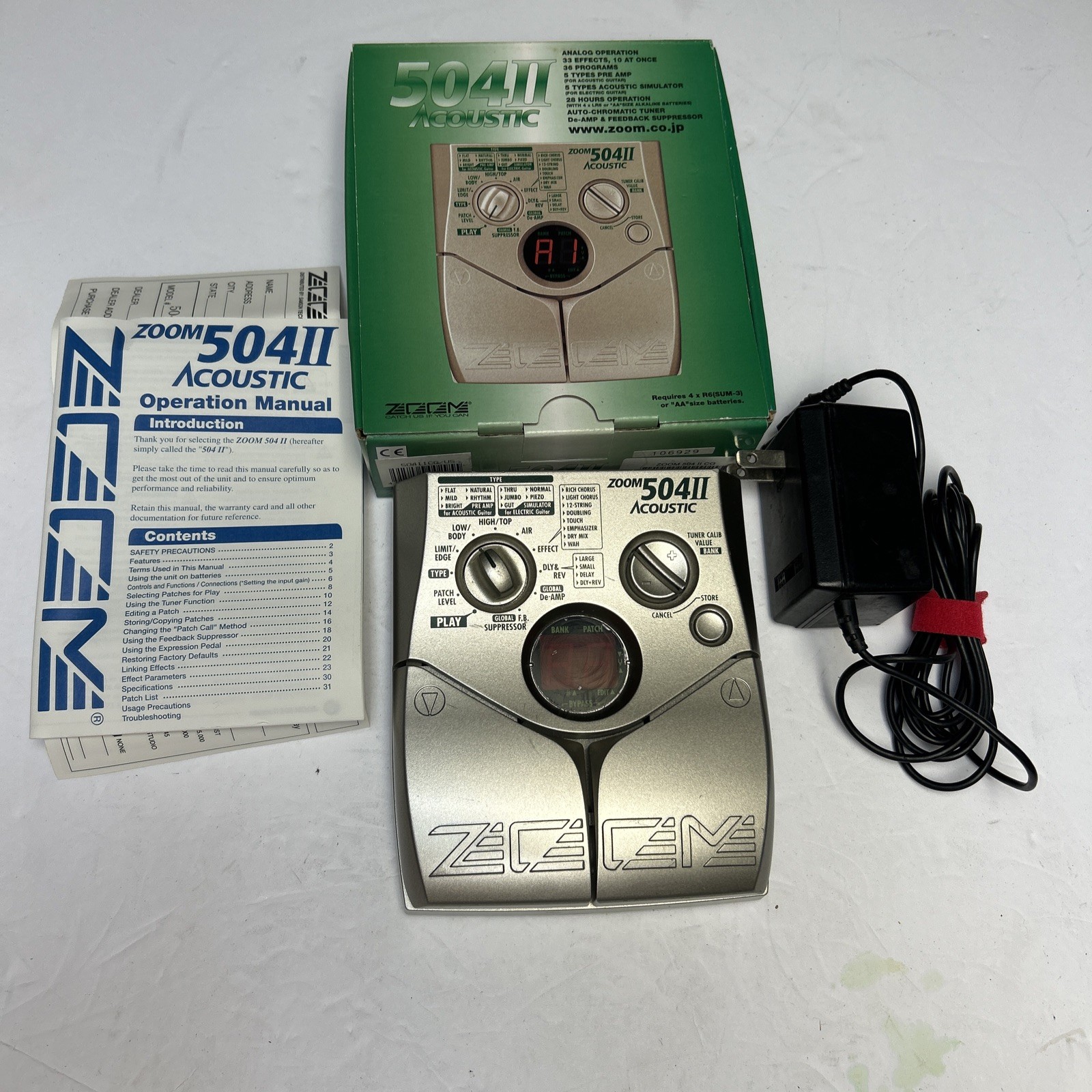 Zoom 504 II Acoustic Guitar Effects Pedal w/ Power Adapter – Tested