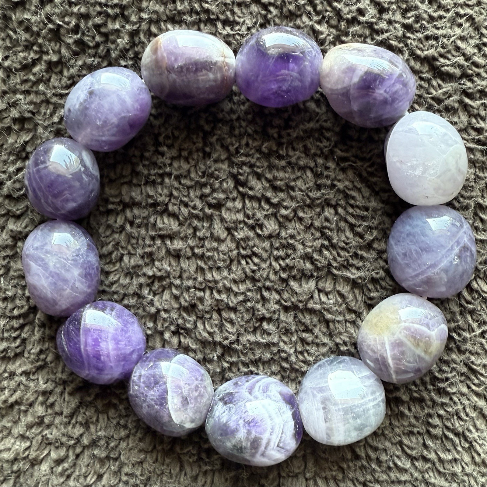 Amethyst Stone Bracelet, Natural Stone, Polished, Purple, Wellness