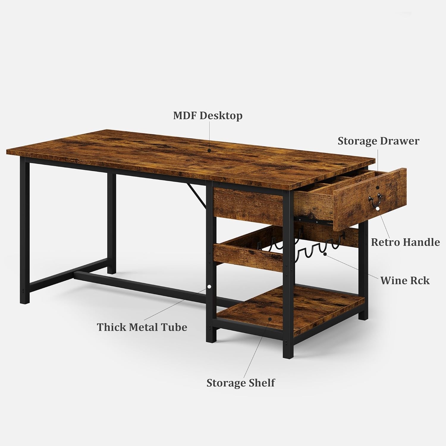 Compact Dining Table Set for 4 with Upholstered Benches Drawers Wine Rack