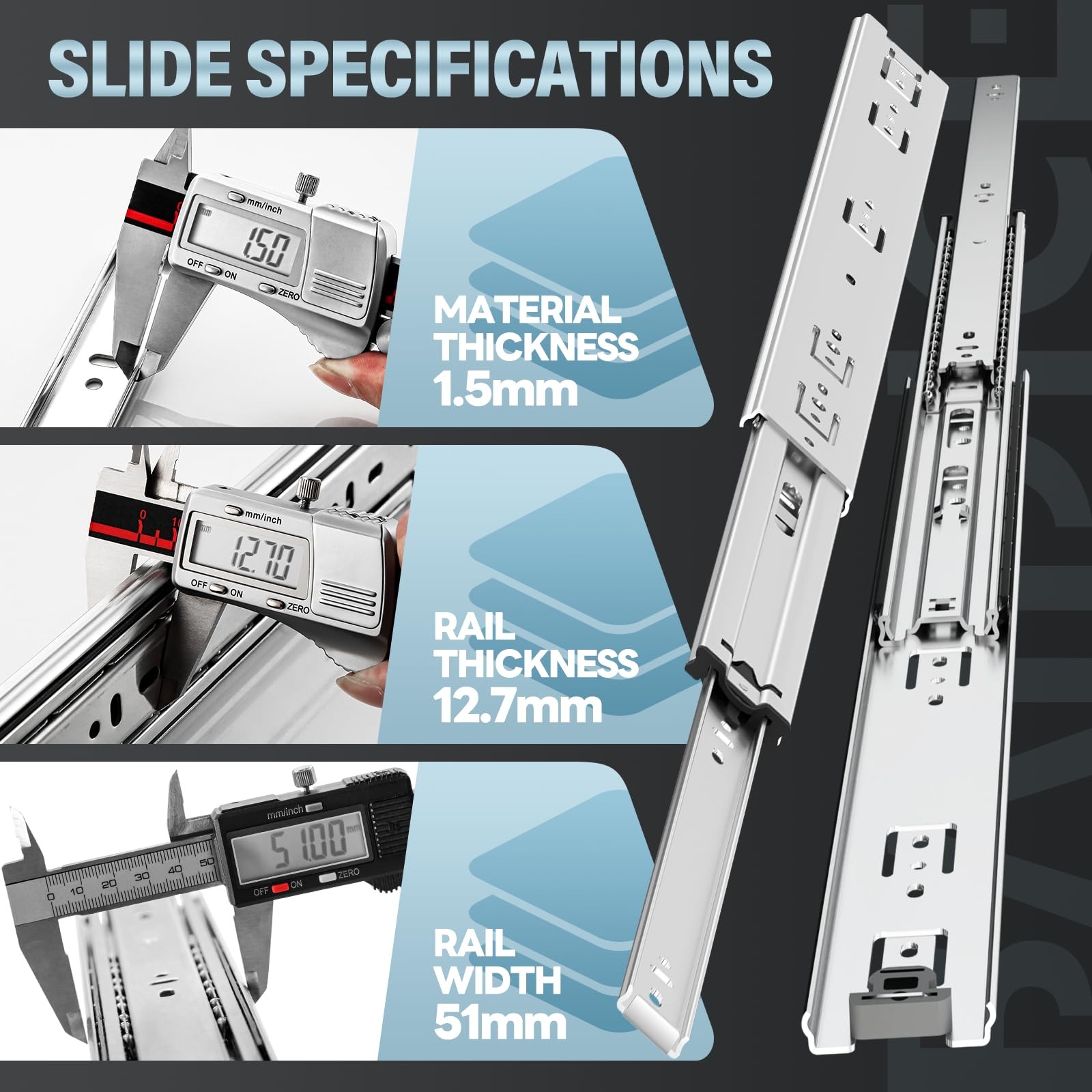 1 Pair Heavy Duty Drawer Slides 12 14 16 18 20 22 24 26 28 30 32 34 36 38 40 ...