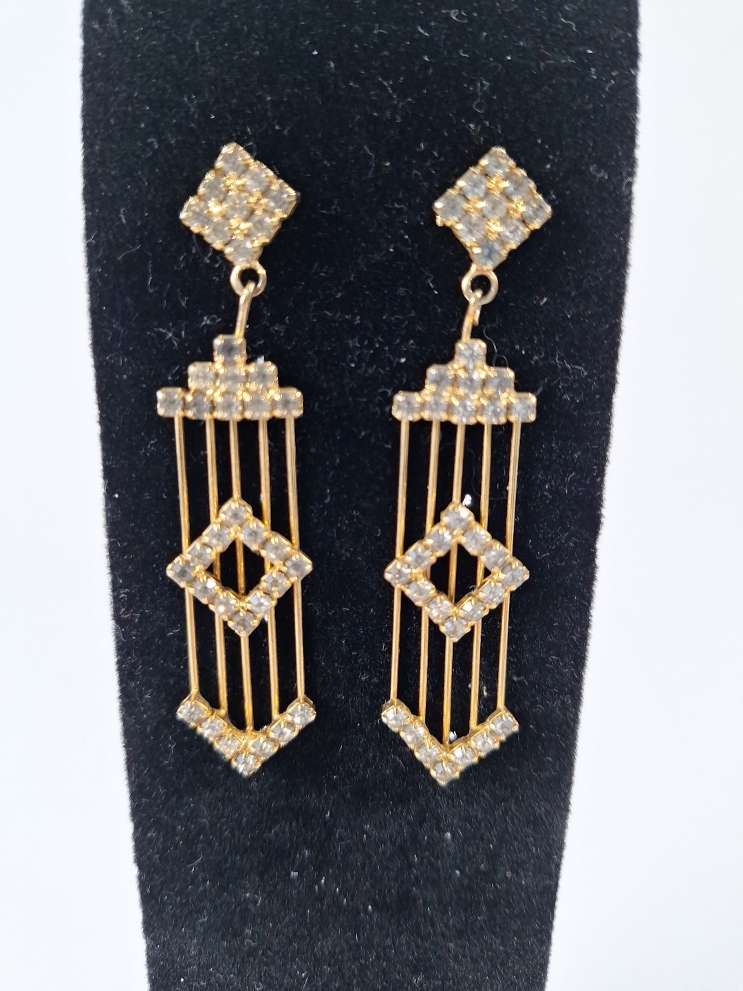 Stunning Goldtone Crystal Dangle Post Earrings