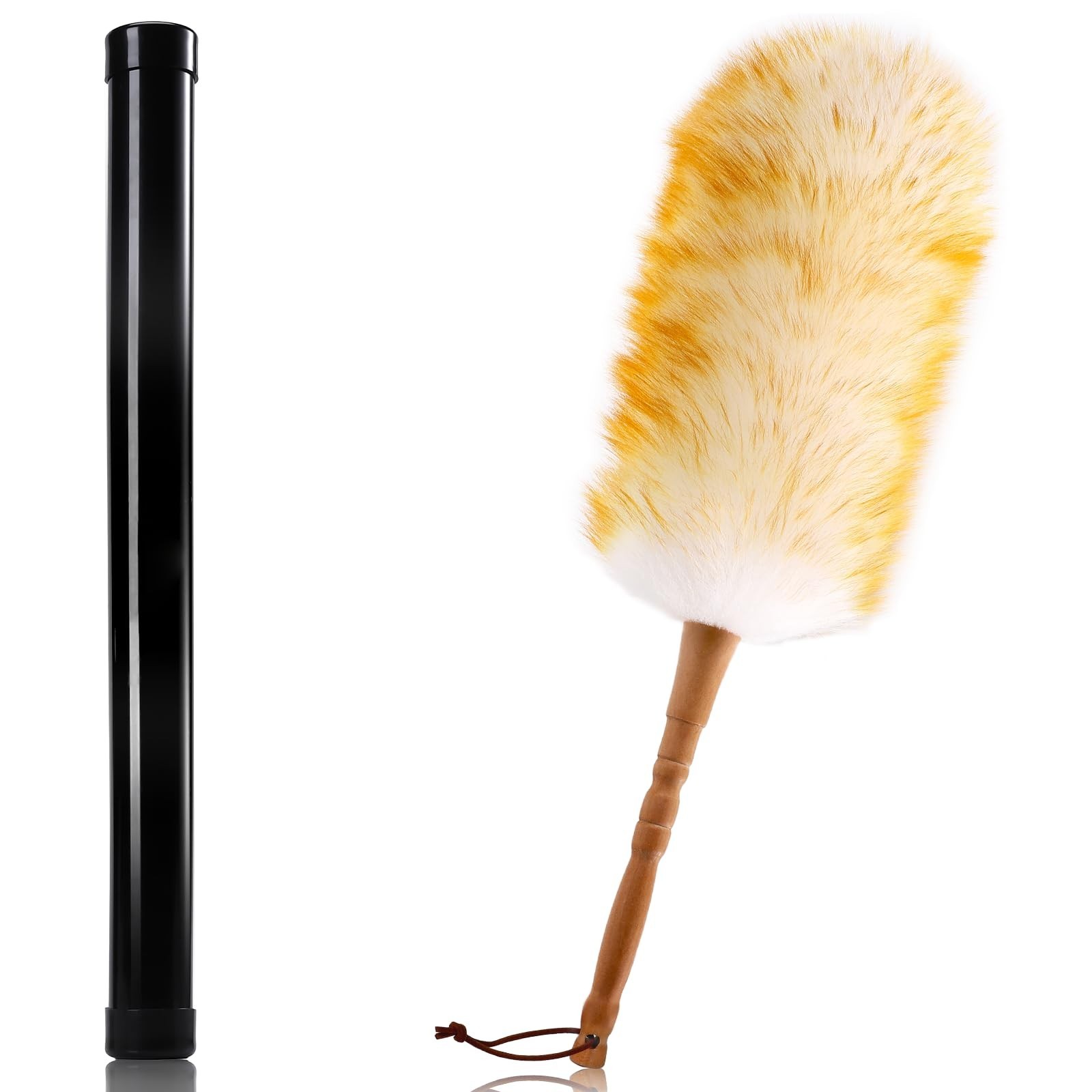 Lambswool Duster with Solid Wooden Handle,Leather Hang Strap,18.9 inch Long,N...