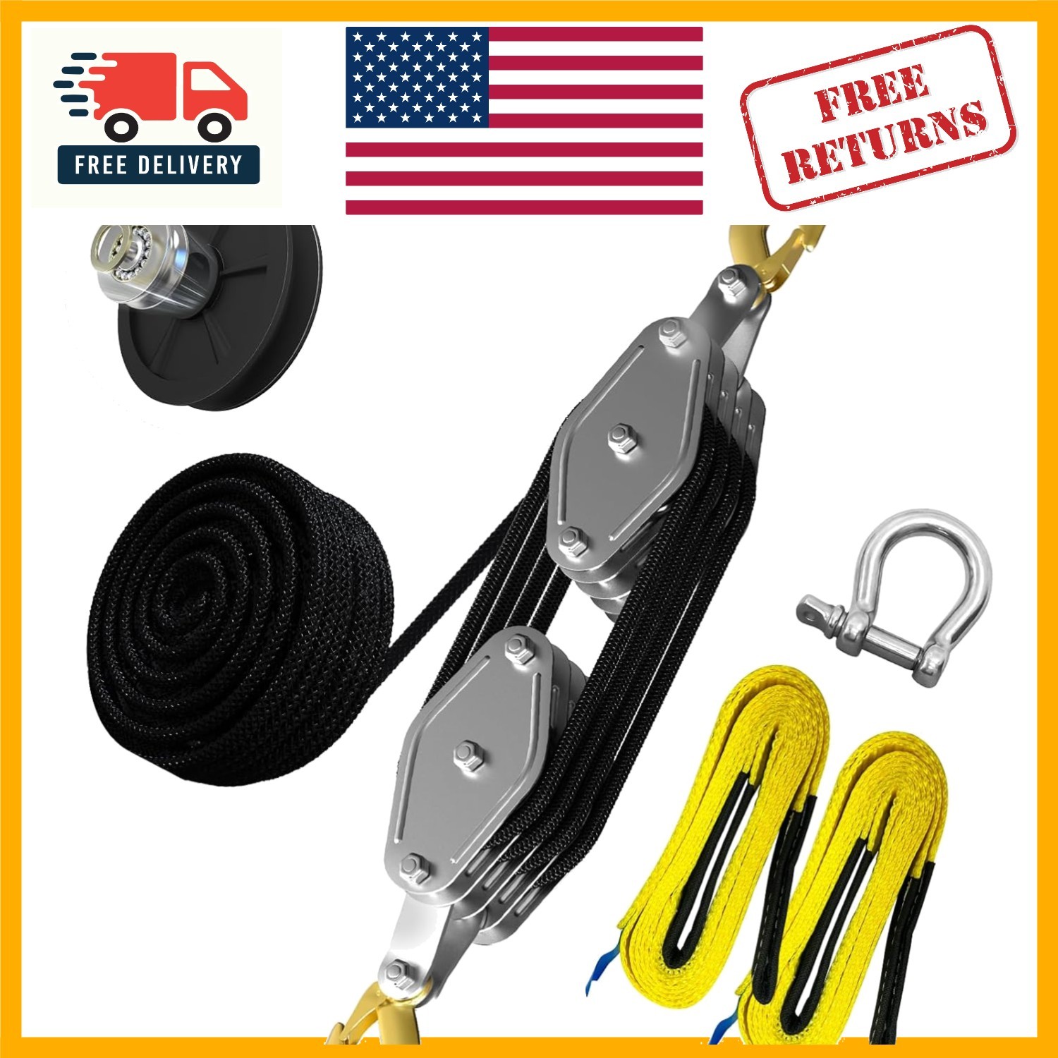 Upgraded Rope Hoist Pulley System, 4400LBS Block and Tackle with 304 Stainles...