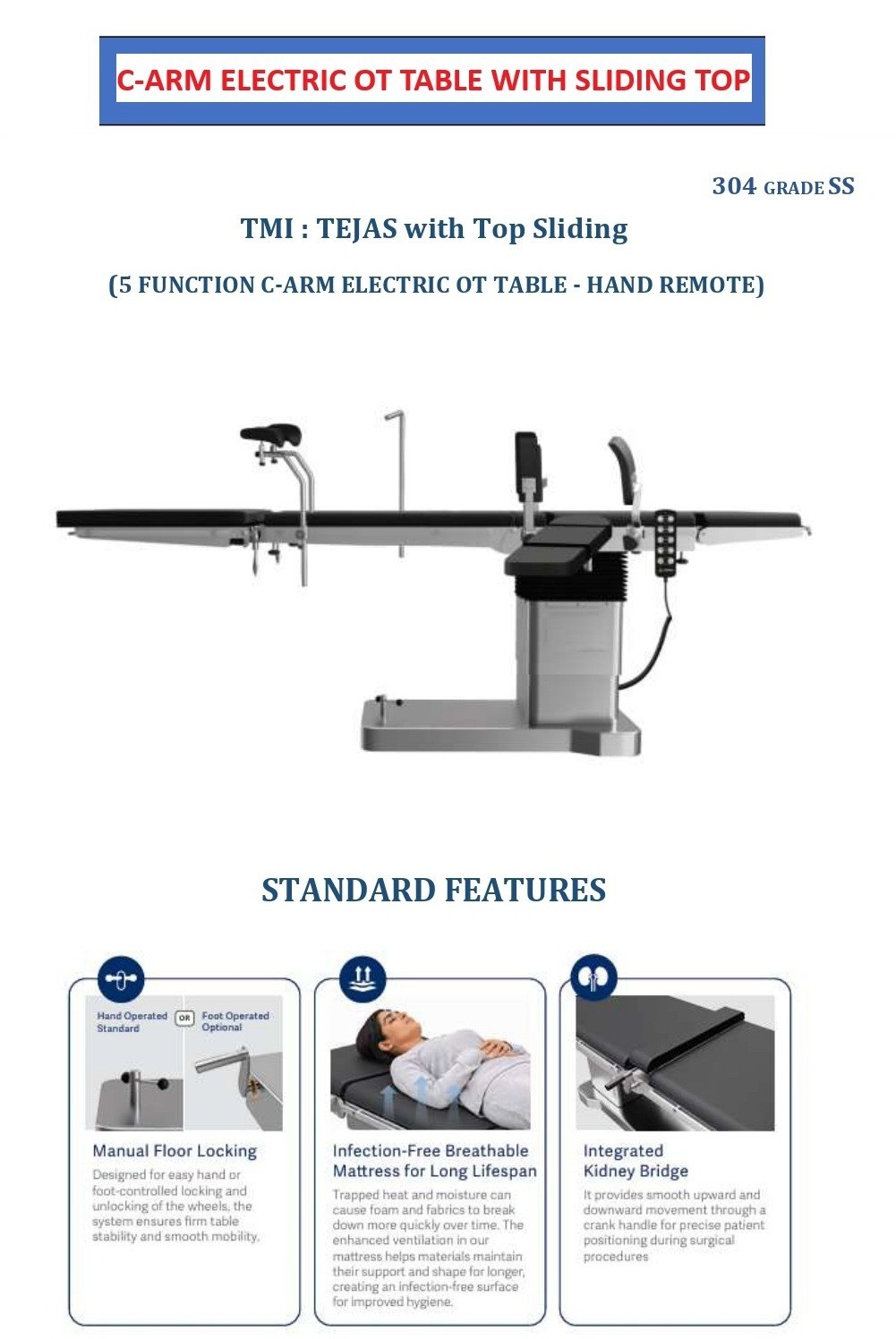 Electric Operation Table with remote C- Am Surgical Electric operating table