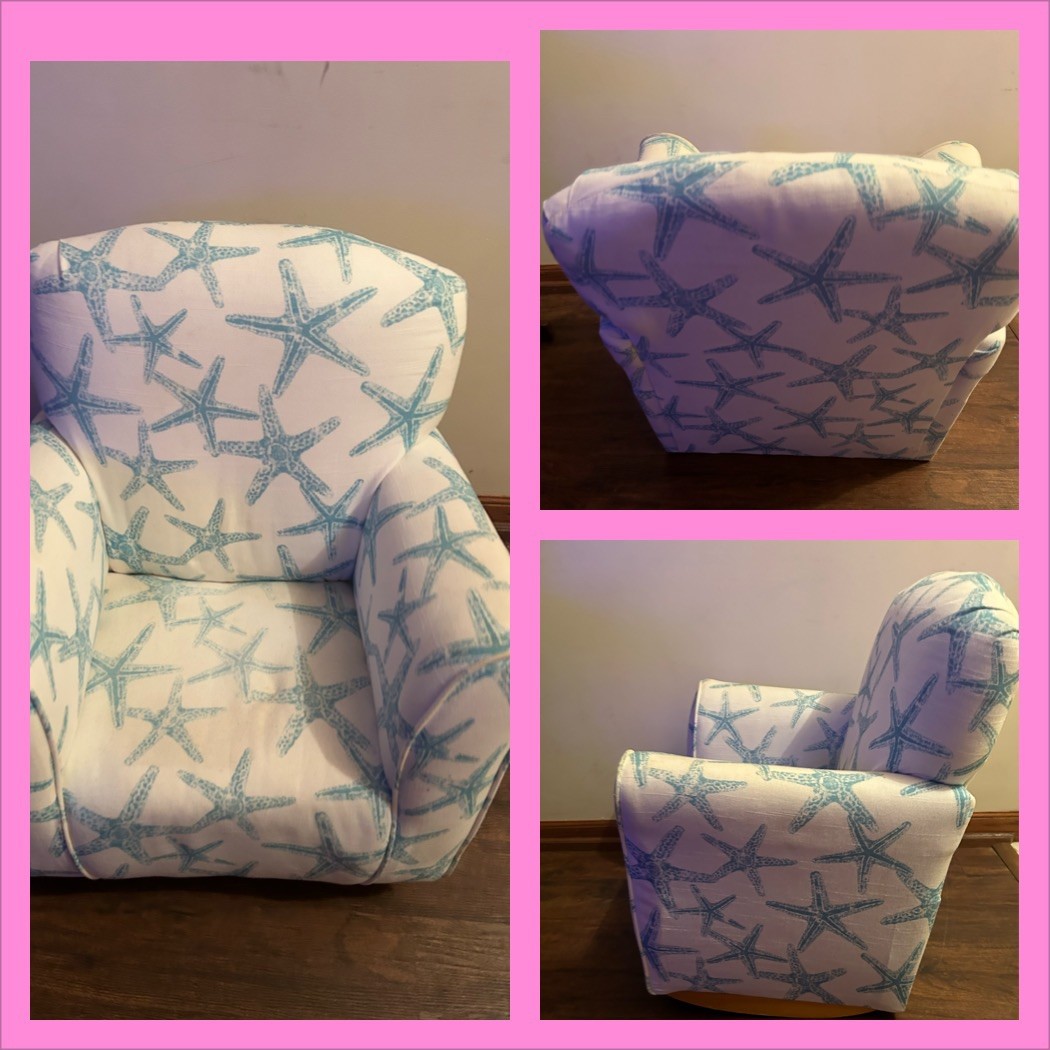 Kids Rocking Chair Toddler Upholstered armchair, Nursery costal teal Star Fish
