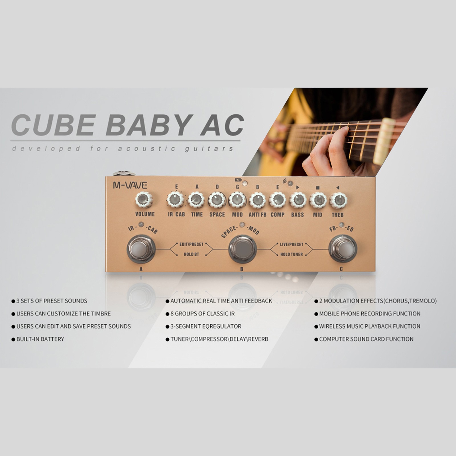 M-VAVE CUBE AC Portable Multifunctional Acoustic Guitar Combined Effect Ped VRKE