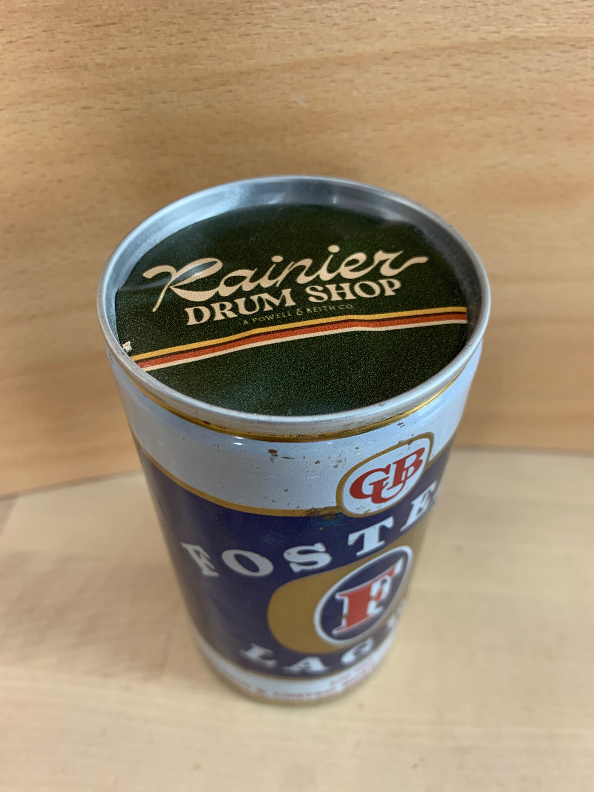 Vintage Beer Can Hand SHAKER Percussion Instrument Fosters Lager Handmade AUDIO