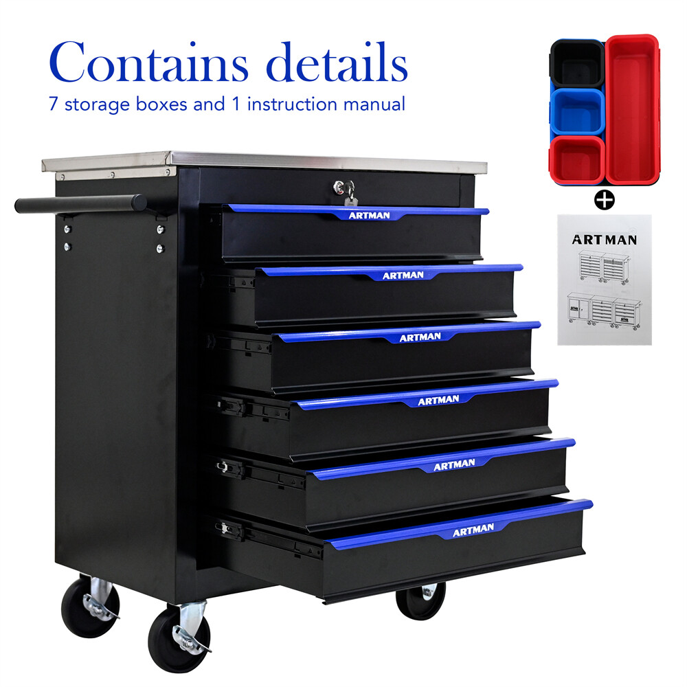 6 Drawers Rolling Tool Box Cart Tool Storage Cabinet Steel Tool Chest w/ Wheels