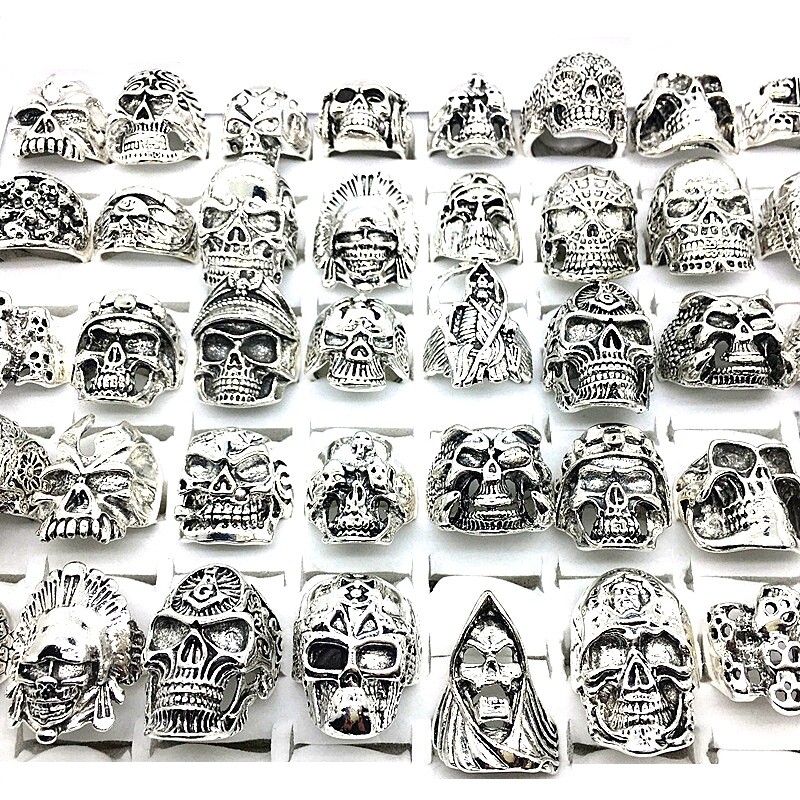 20pcs/Lot Men Womens Silver Plated Flowers Animal Skull Punk Jewelry Party Gifts