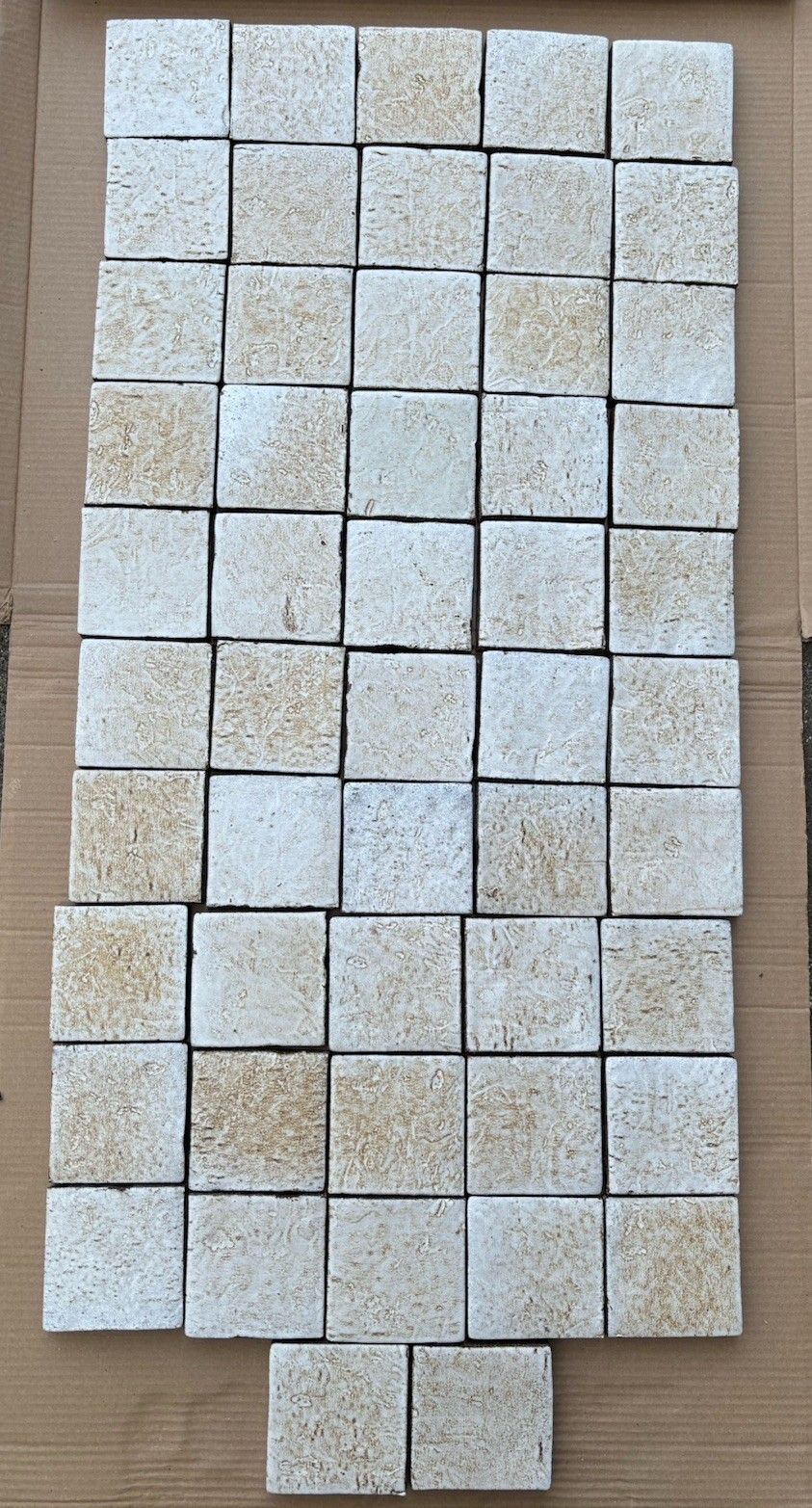4 Vintage Hand Made Mottled Glazed Field Tile THICK 3 7/8"sq Set of 4 NOS #A