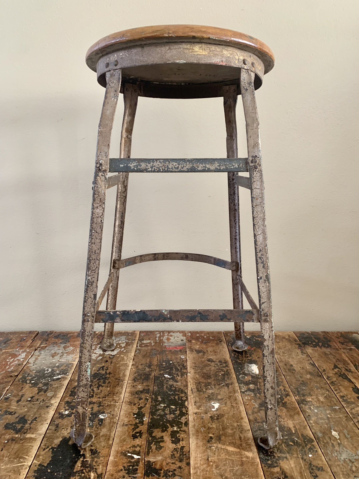 Vintage Industrial Drafting Machinist Factory Stool w/ Foot Rest