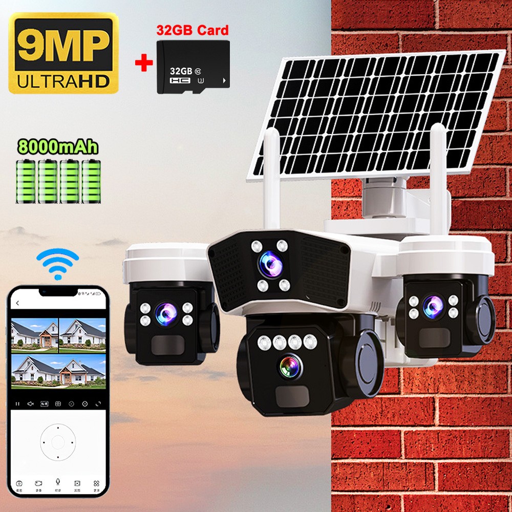 4K WiFi Solar Battery Powered Security Cameras Outdoor Home Wireless 360°PTZ 9MP