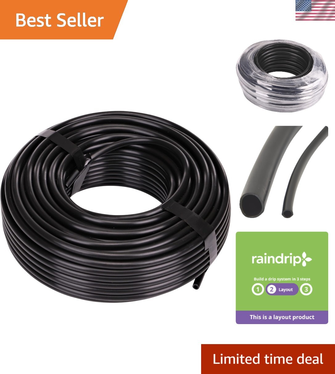 100ft 1/4-Inch Black Polyethylene Drip Irrigation Supply Tubing for Gardens