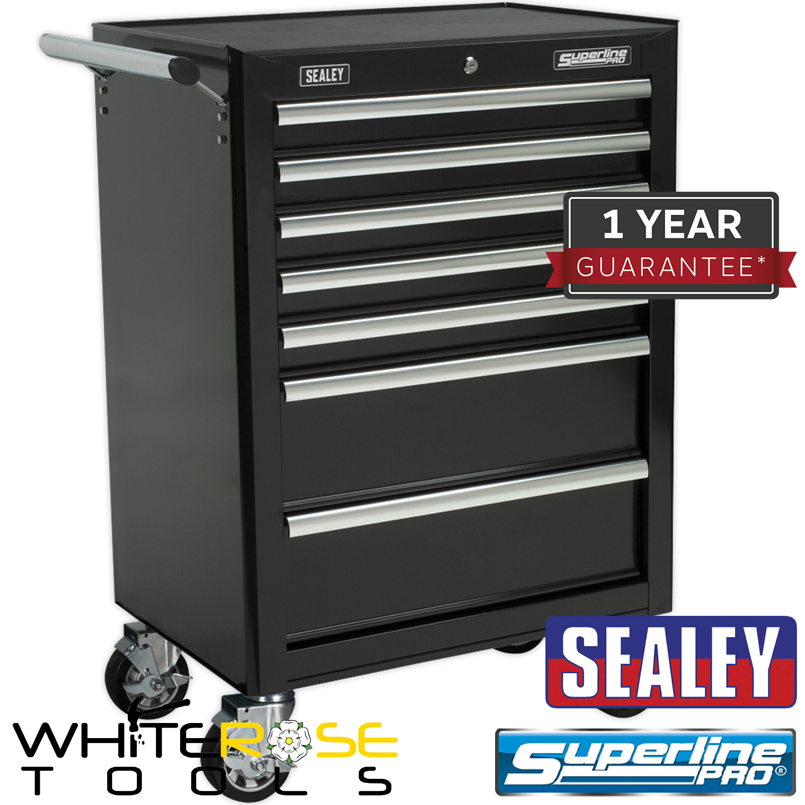 Sealey Superline Pro Rollcab 7 Drawer with Ball Bearing Slides - Black