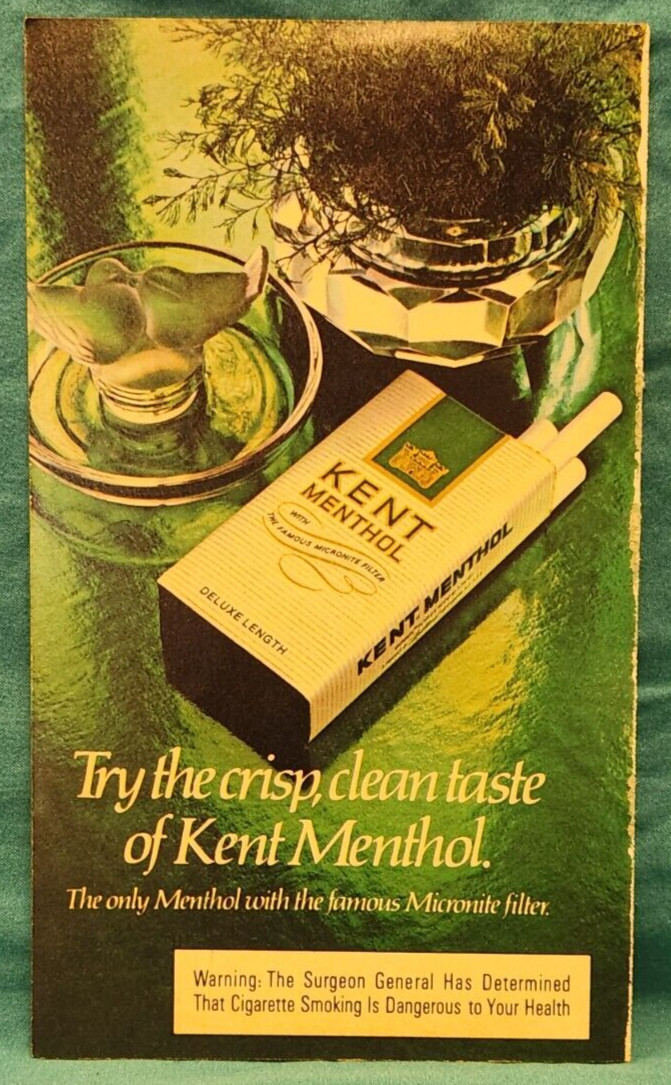 Vintage 1968 Kent Menthol Cigarettes Tobacco Ad Page 4.225"x7"