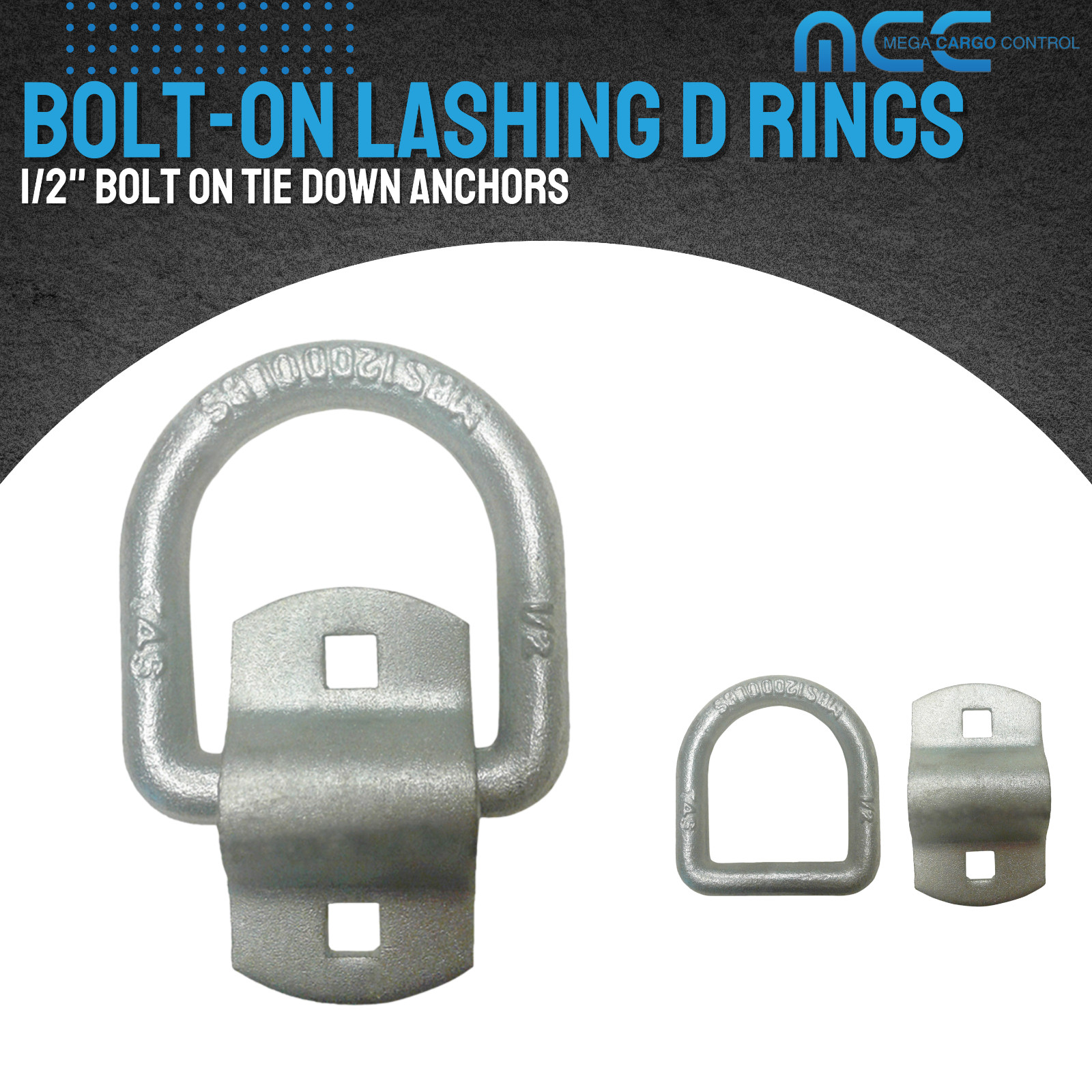 4 Pack 1/2" Bolt-On D Ring Flatbed Truck Trailer Tie Down Strap Chain Rope Ring