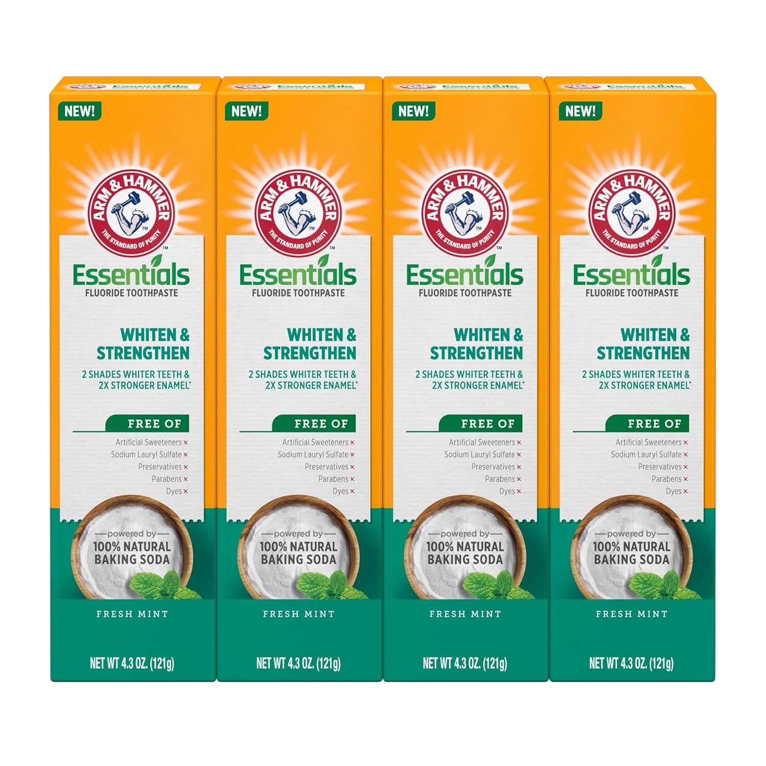 ARM & HAMMER Essentials Whiten & Strengthen Fluoride Toothpaste-4 Pack of...