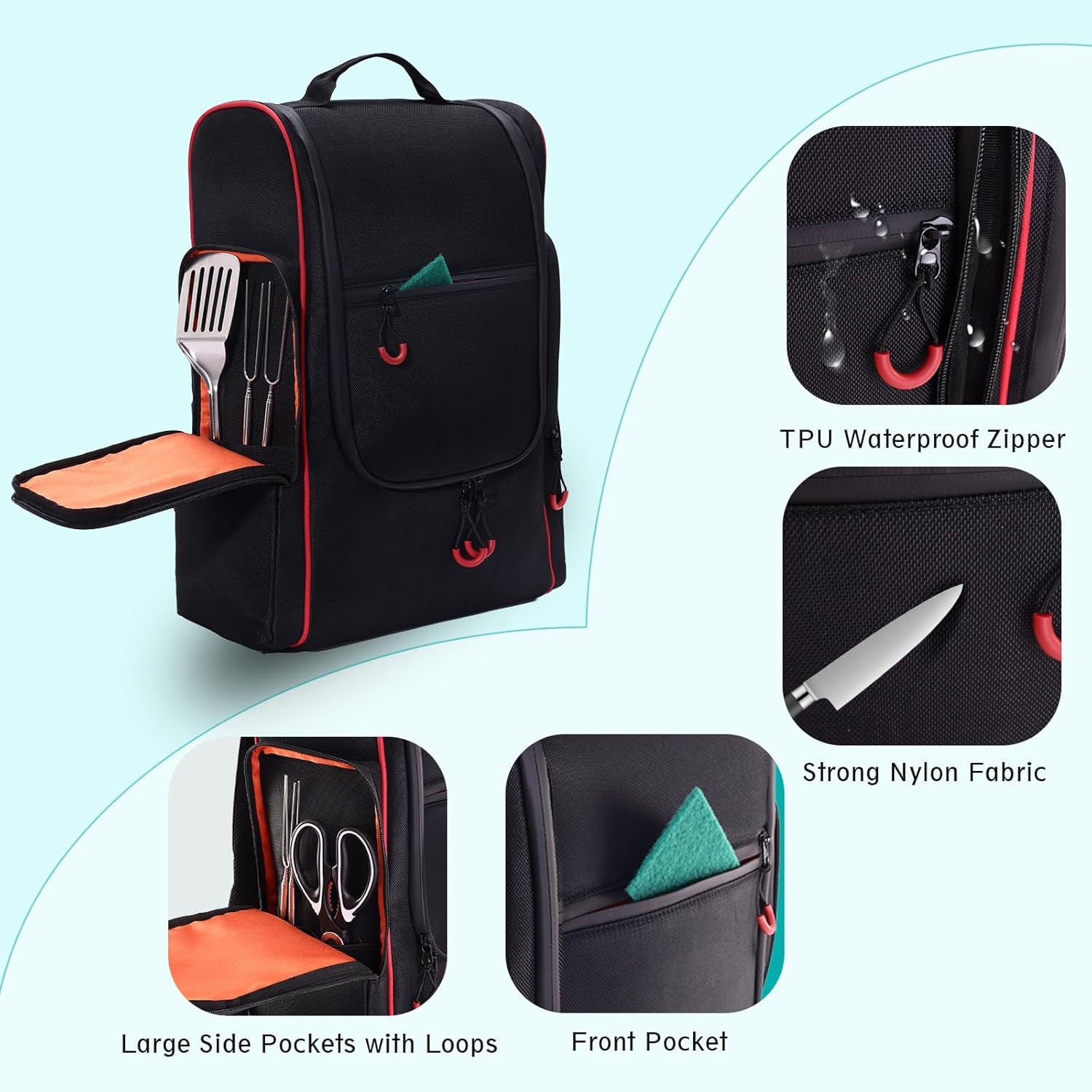 Camping Organizer for Outdoor Kitchen Storage, Large Hanging Cookware Backpack w
