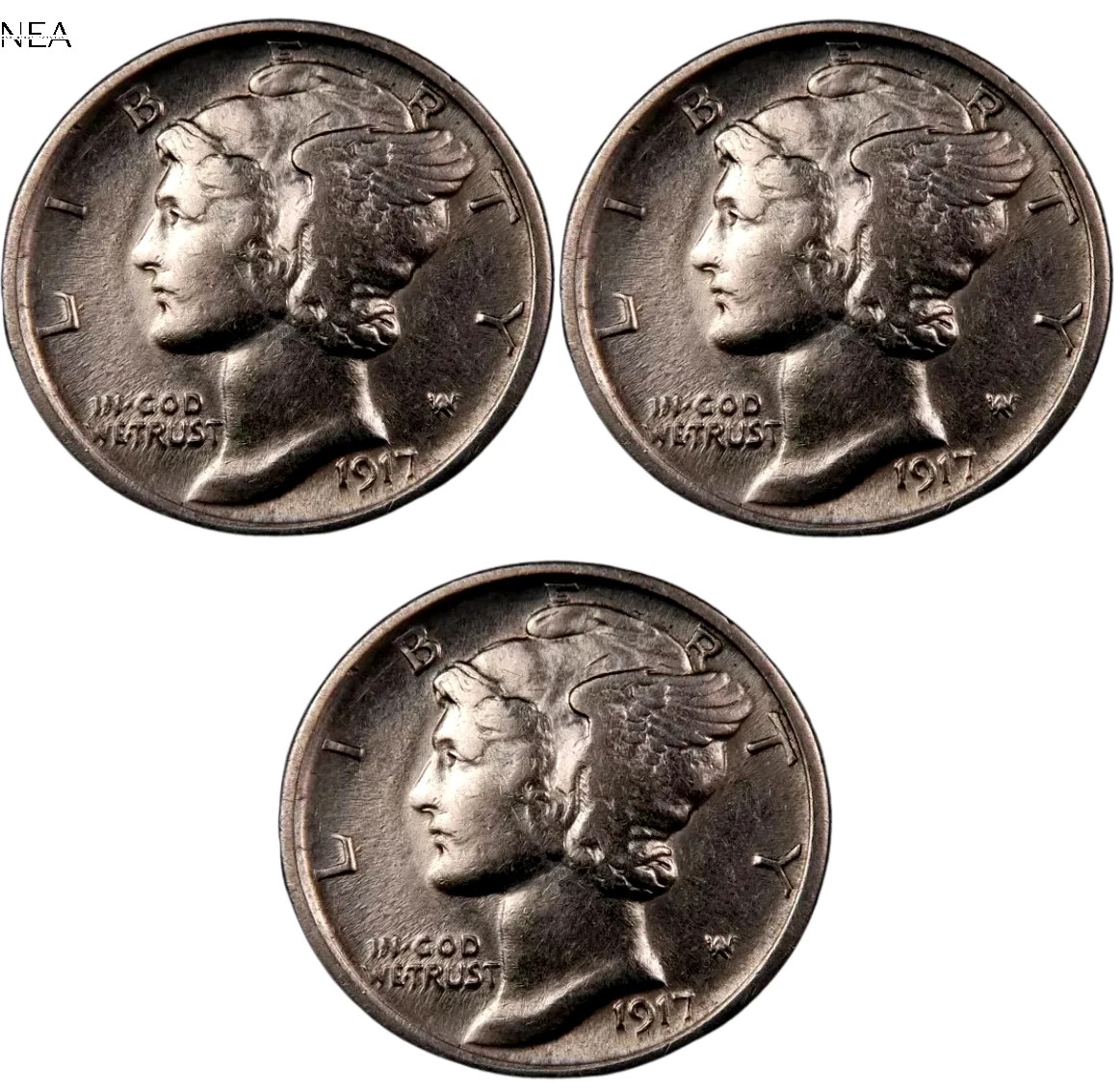 1917+1917-D+1917-S Mercury Dime Lot~ Borderline Uncirculated (AU++) ~ 90% Silver