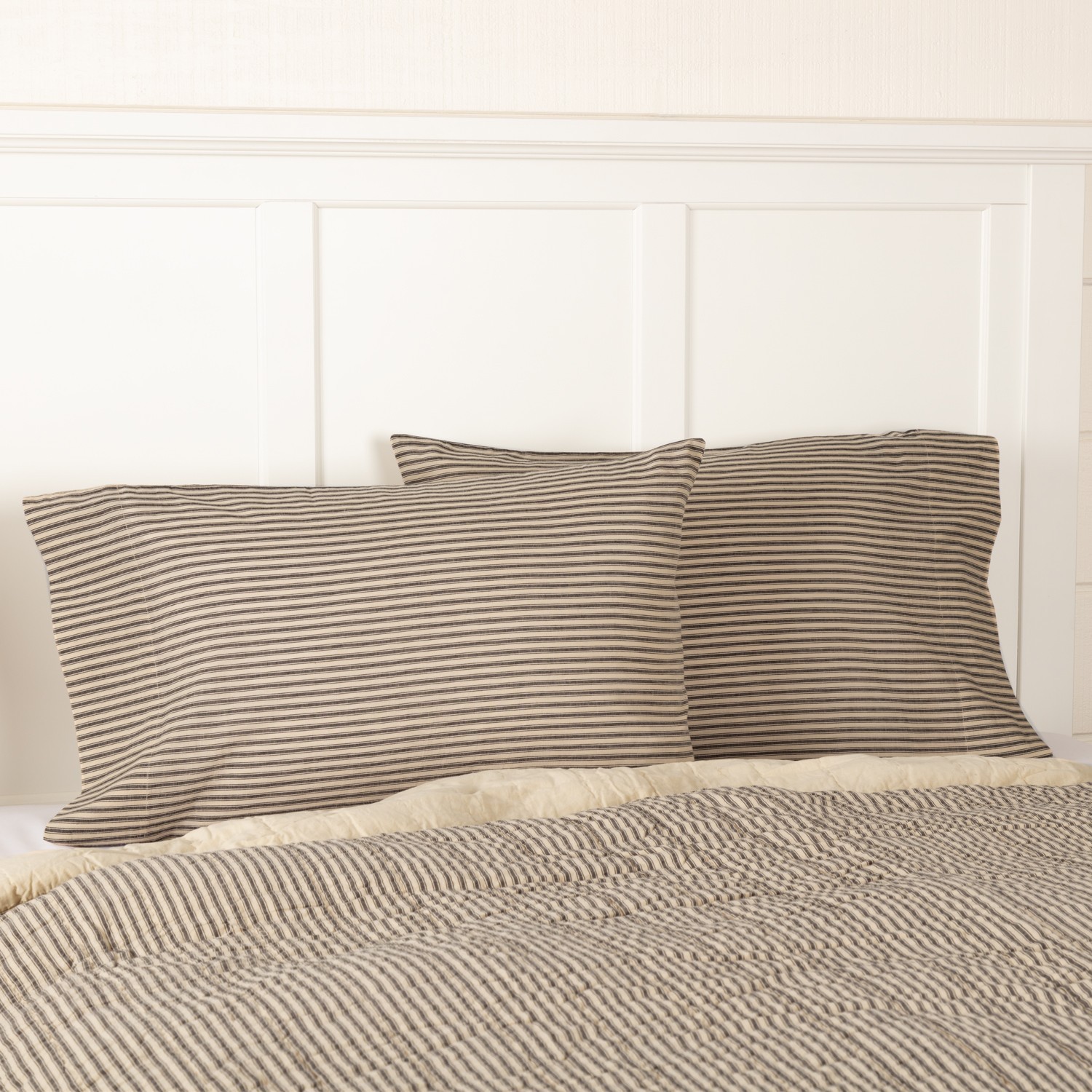 Sawyer Mill  Ticking Stripe Charcoal Standard Pillow Case Set 21X30 Country VHC