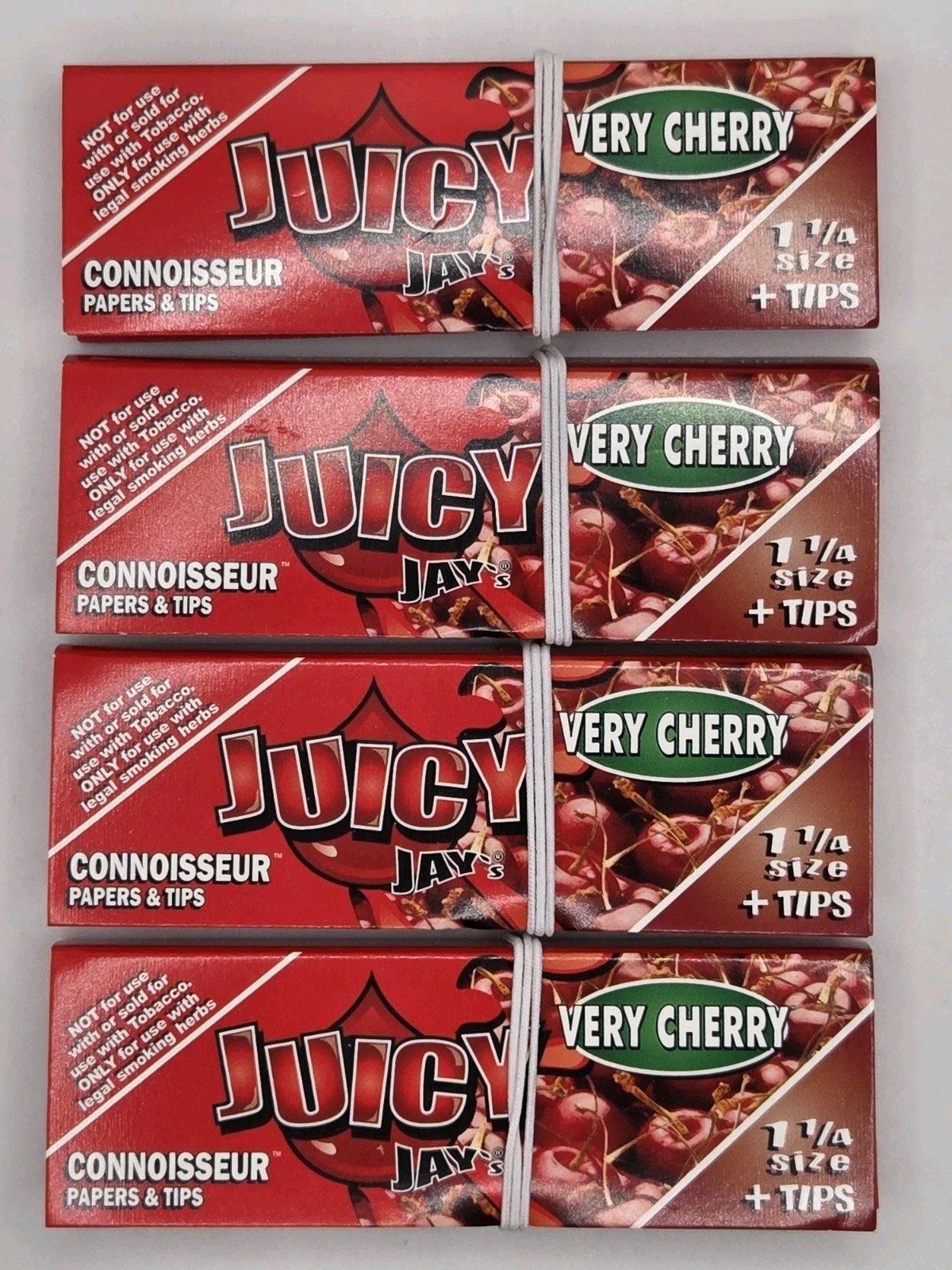 4X Juicy Jay's 1 1/4 Rolling Papers Very Cherry Connoisseur + Tips Flavored USA