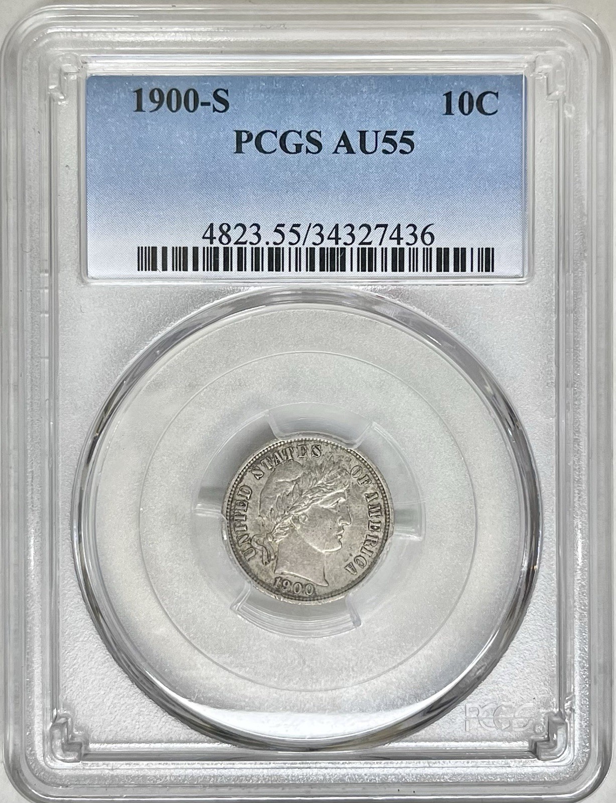 1900 S BARBER DIME PCGS AU55