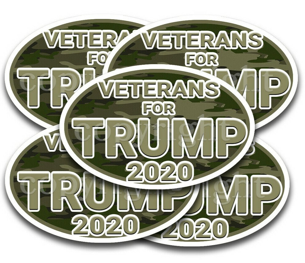 Veterans for Trump 2020 Bumper Stickers Oval Decals Woodland Camo 5" 5 pack