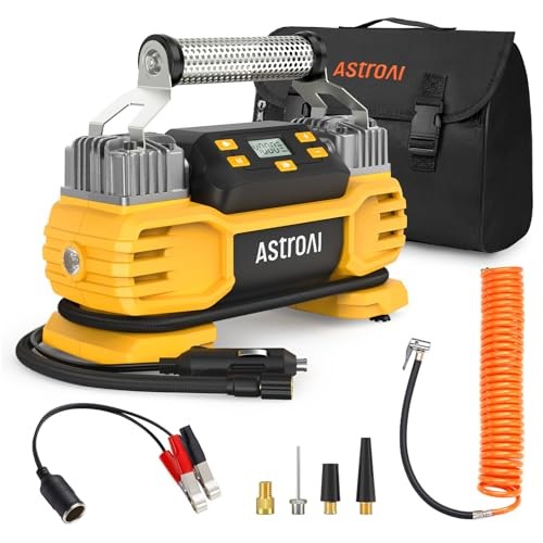 Portable 160 PSI DC Heavy Duty Tire Inflator Pump Auto Shutoff with Yellow