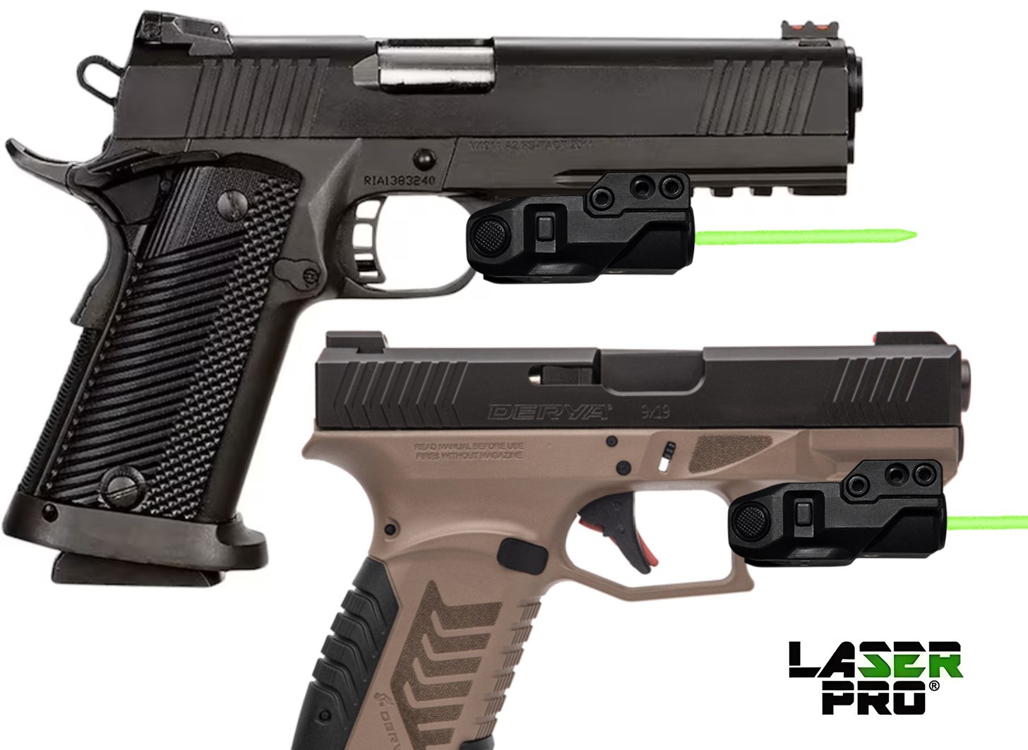 Rechargeable Green Laser: Rock Island w/rail DY9, RIA 5.0 9mm, 1911 Tac Ultra FS