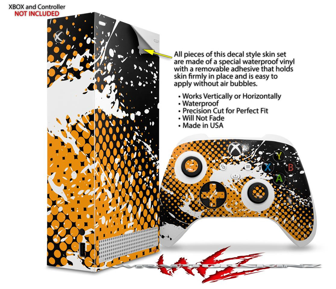Skin Wrap for XBOX Series S Console Controller Halftone Splatter White Orange