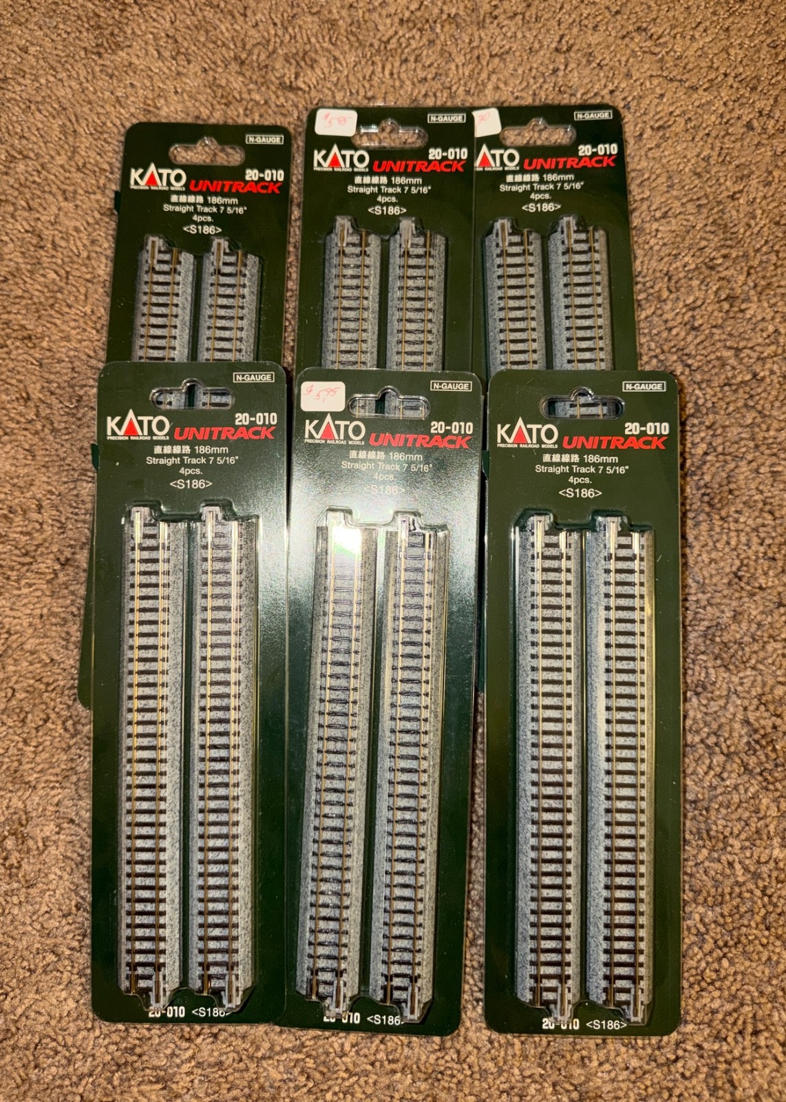 Kato 20-010 N-Gauge Unitrack 186mm Straight Track 7 5/16" (6) Packs