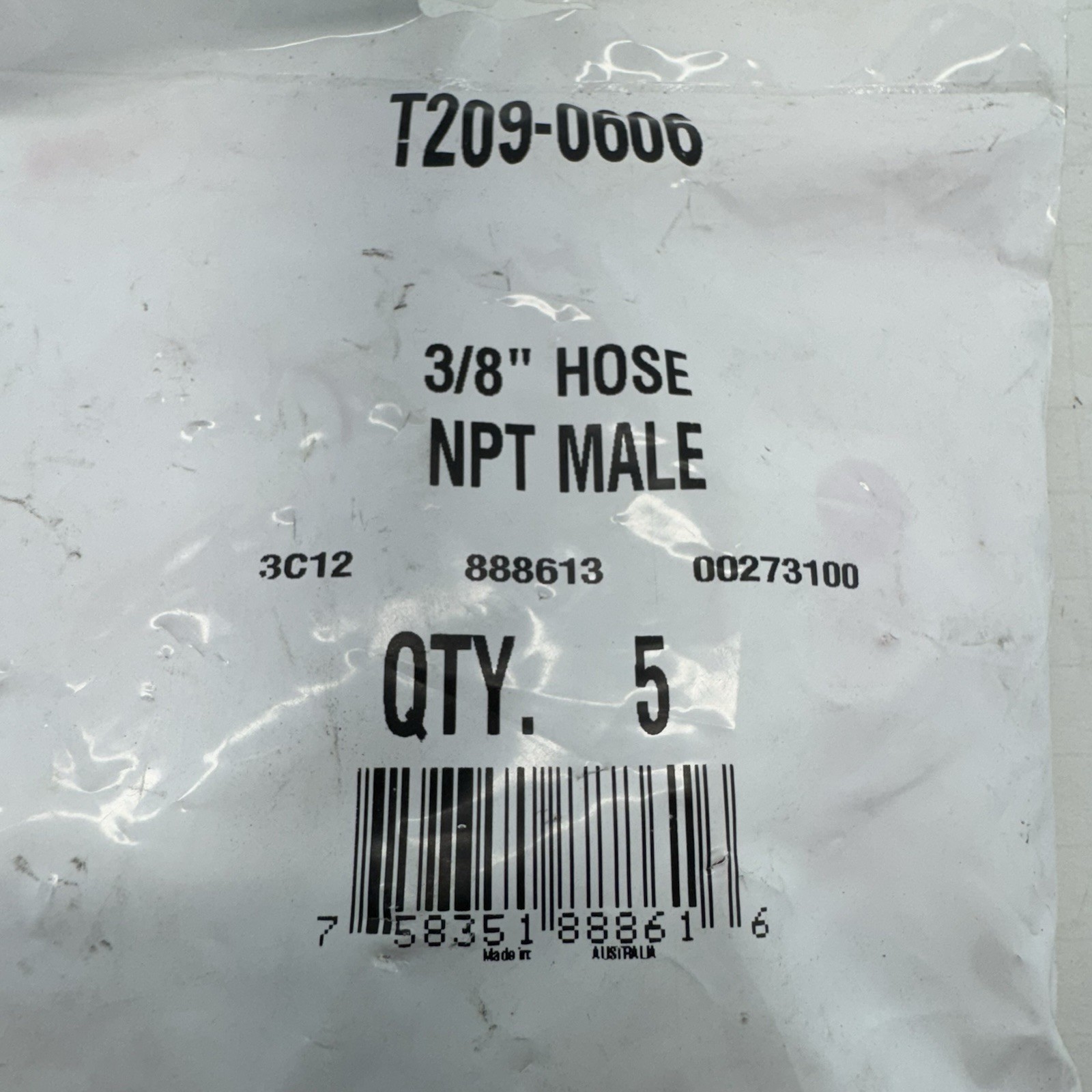 TISCO Hydraulic NPT Male 3/8" Hose 209-0606 (QTY. 5)