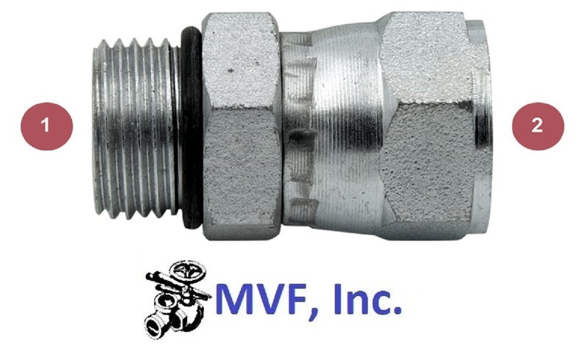 1/2" Male SAE ORB x 3/8" JIC 37° Flare Female Swivel Straight Adapter 6402-08-06