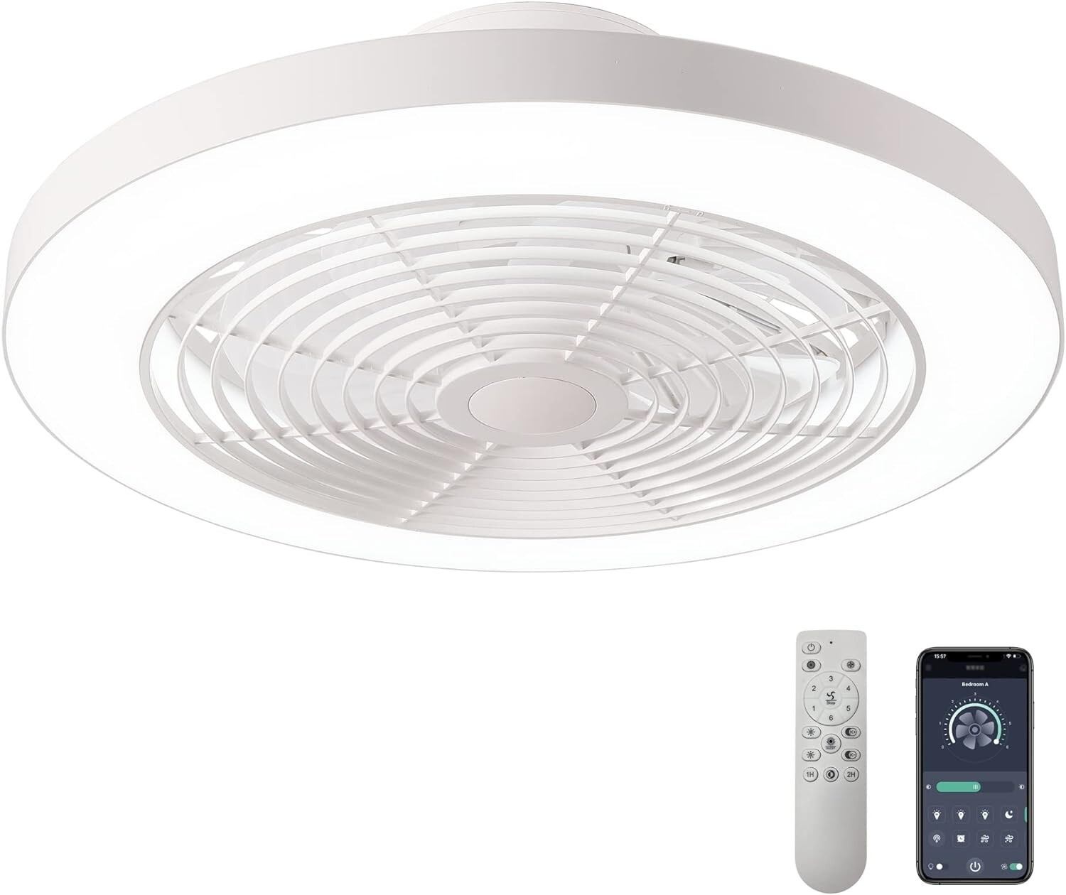 19.7" Orison Smart Flush Mount Ceiling Fan – Light, Remote, 6 Speeds, White