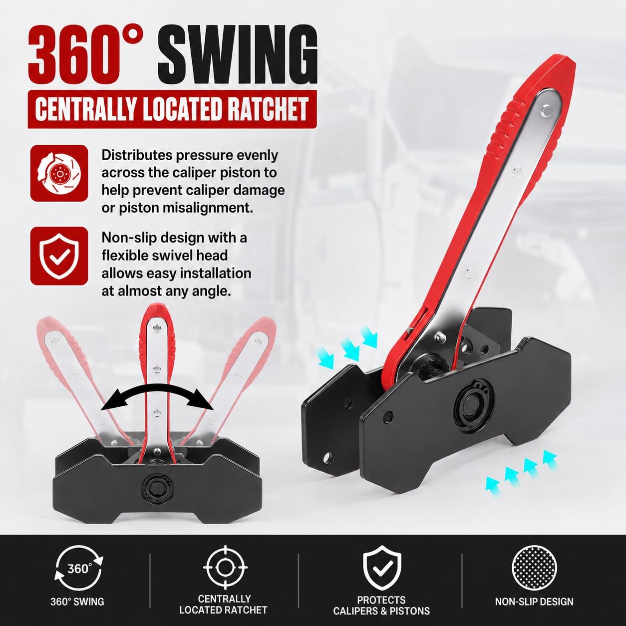 Brake Tools, Caliper Compression Tool,360° Swing Ratchet Switch Red