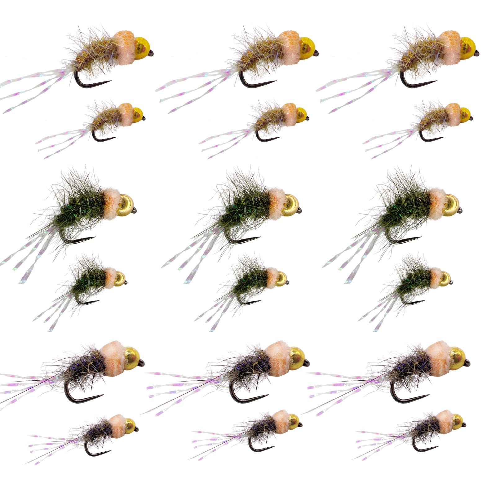 18 Pc Pink Squirrel Set, Classic BH Nymph Fly Fishing Flies Trout Bluegill