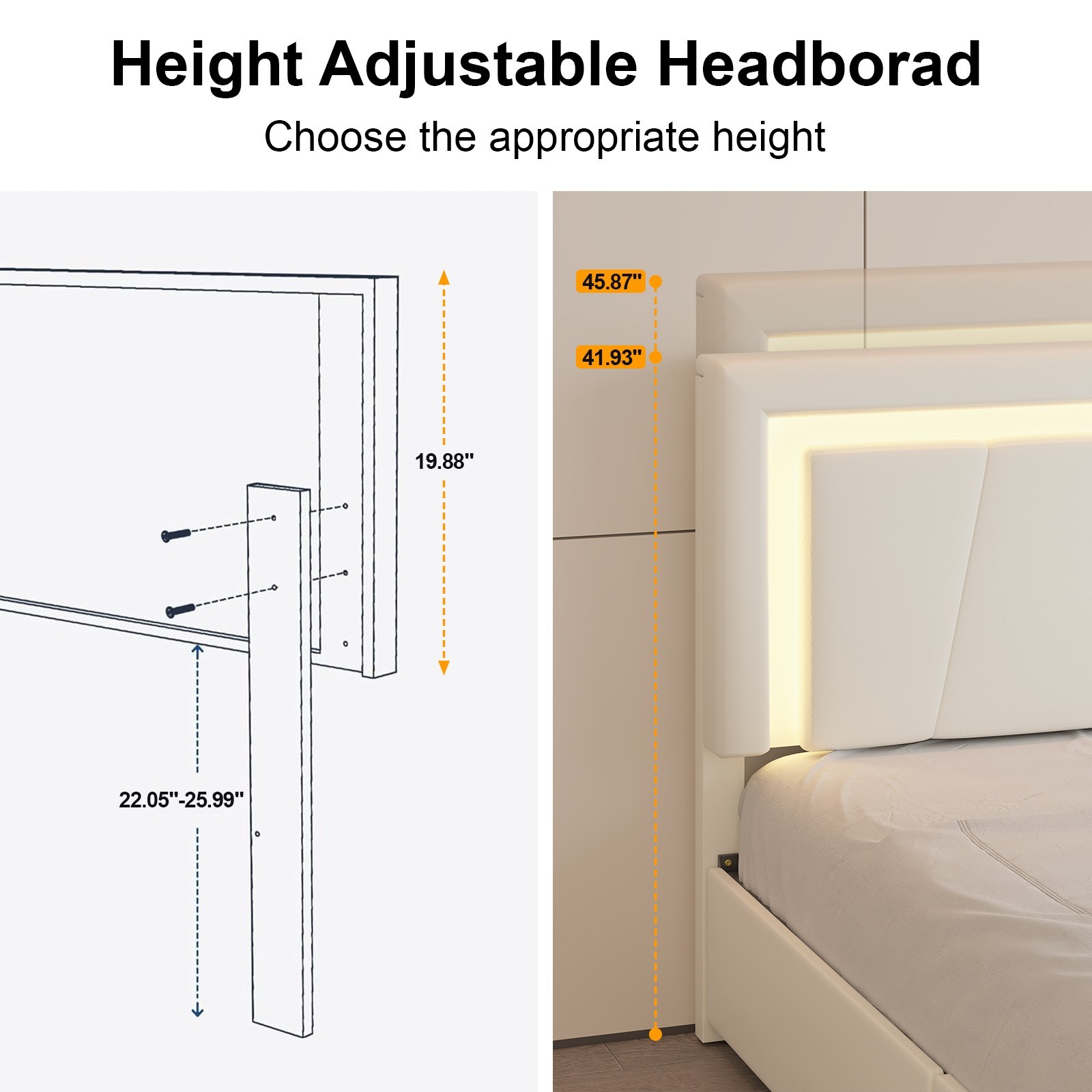 E-MOTIE Upholstered Bed Frame with 4 Storage Drawers & Adjustable Headboard