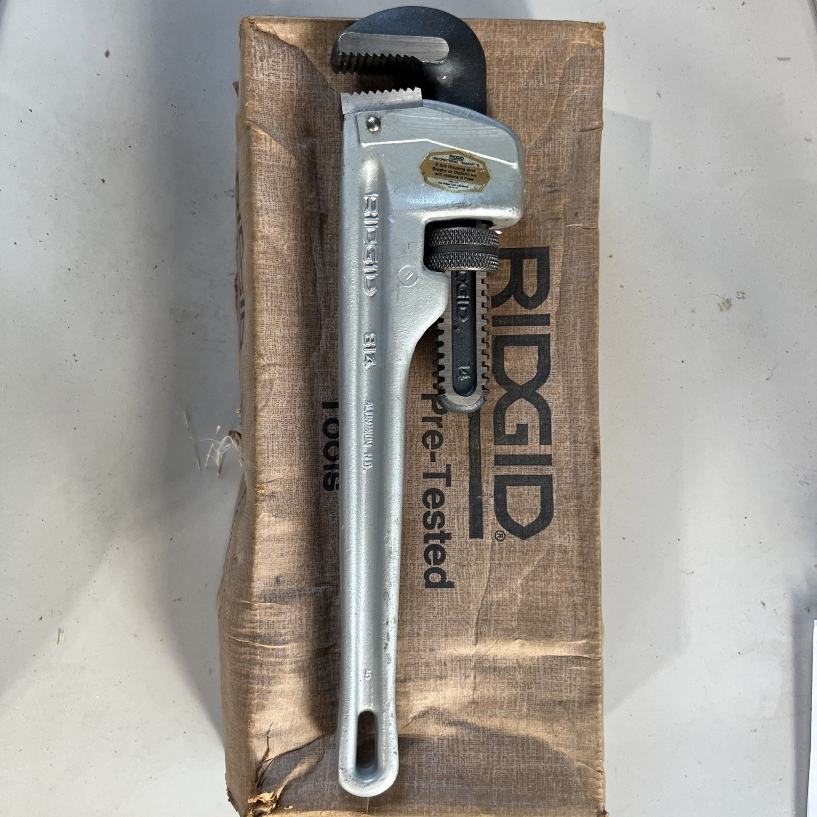 New Old Stock RIDGID Aluminum Straight 14" Pipe Wrench, 814, Heavy Duty USA Made