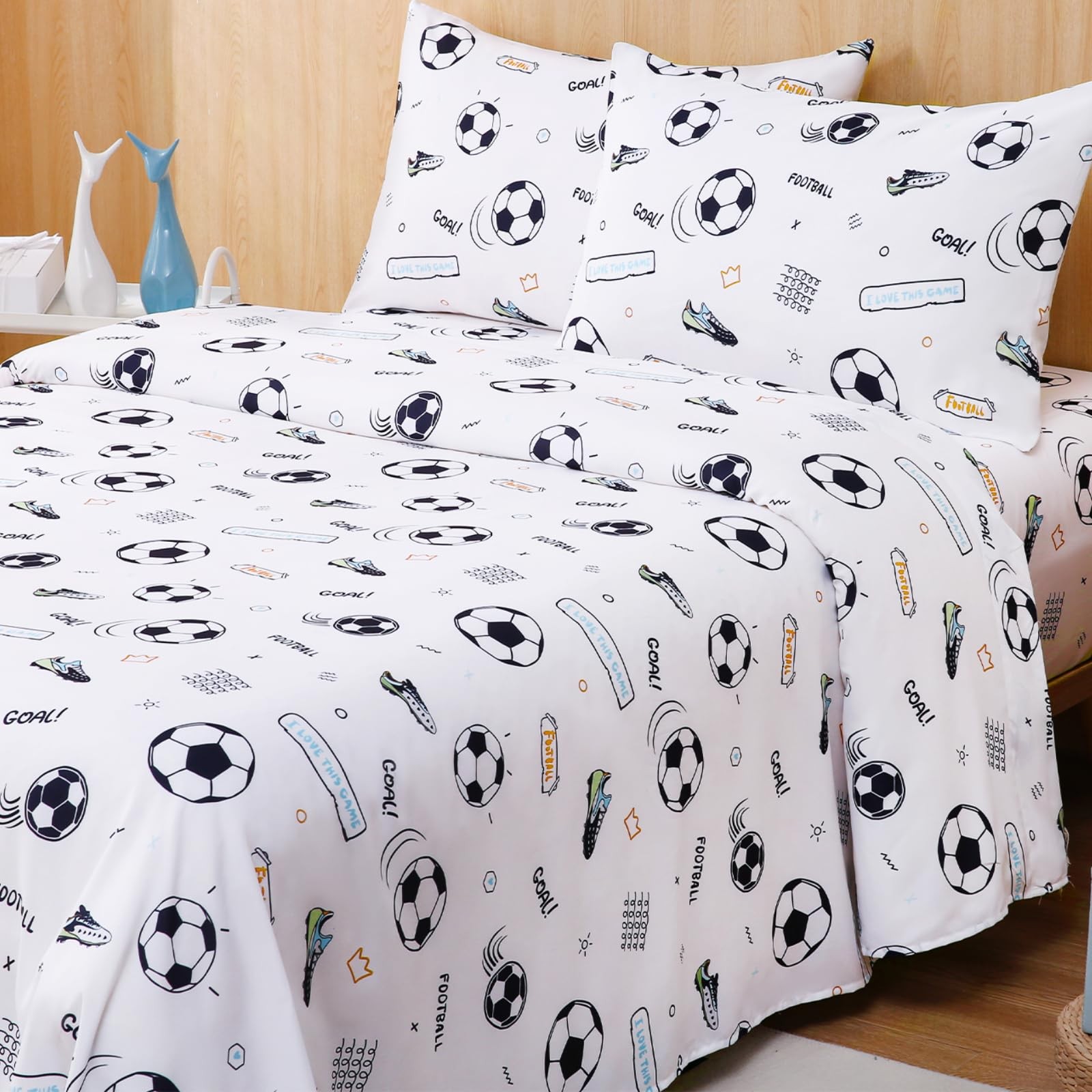 Full Size Sheet Set for Kids, Soccer Sport Sheets, 4-Piece Bed Sheet Set for ...