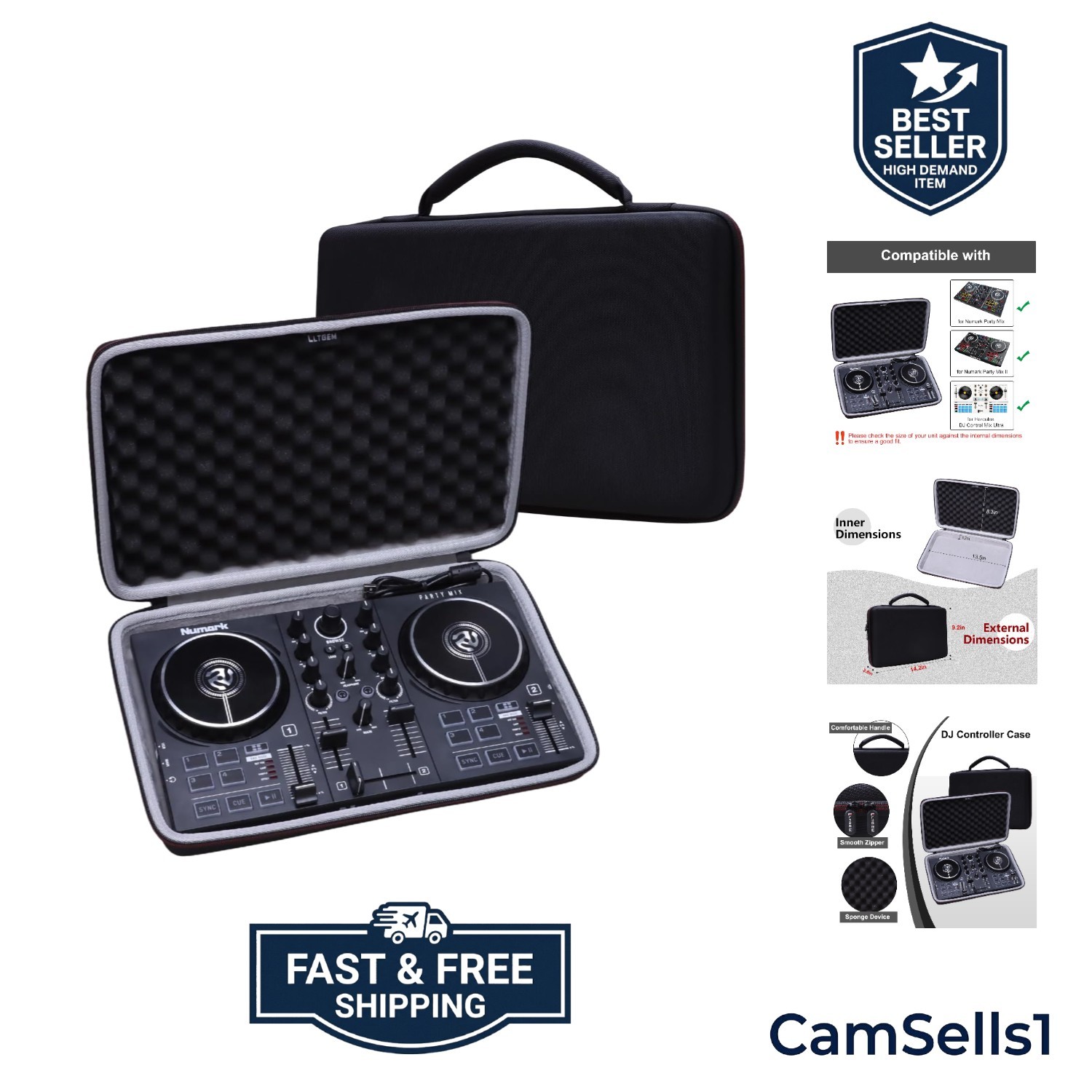 DJ Mixer Case, Black+Grey | Compatible with Numark Party Mix II or Hercules D...