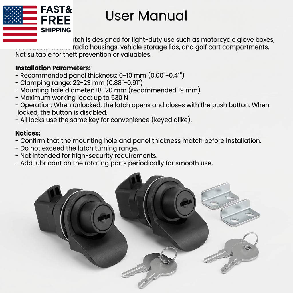 Push Button Latch, 2 Pack Plastic Push-To-Close Latches for Boat/Motorcycle Glov