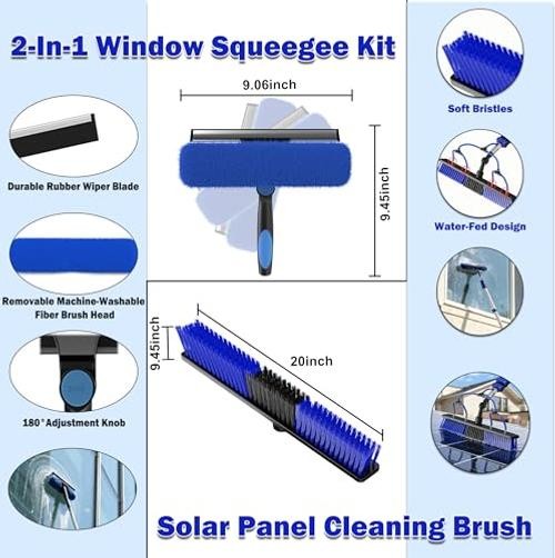 30FT Reach Solar Panel Cleaning Brush Kit with 5-Telescoping Pole, 40FT 24FT