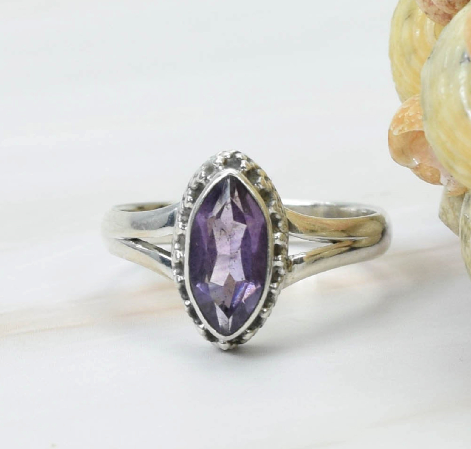 Amethyst Ring 925 Sterling Silver Ring Marquise Gemstone Ring Band Ring MO106
